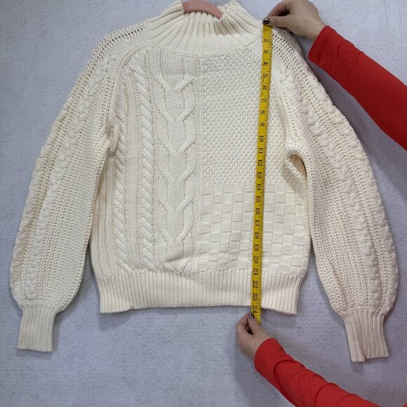 Sundance Sweater Womens Medium Ivory Cable Knit Mock Neck Textured Aran Pullover - Picture 3 of 8